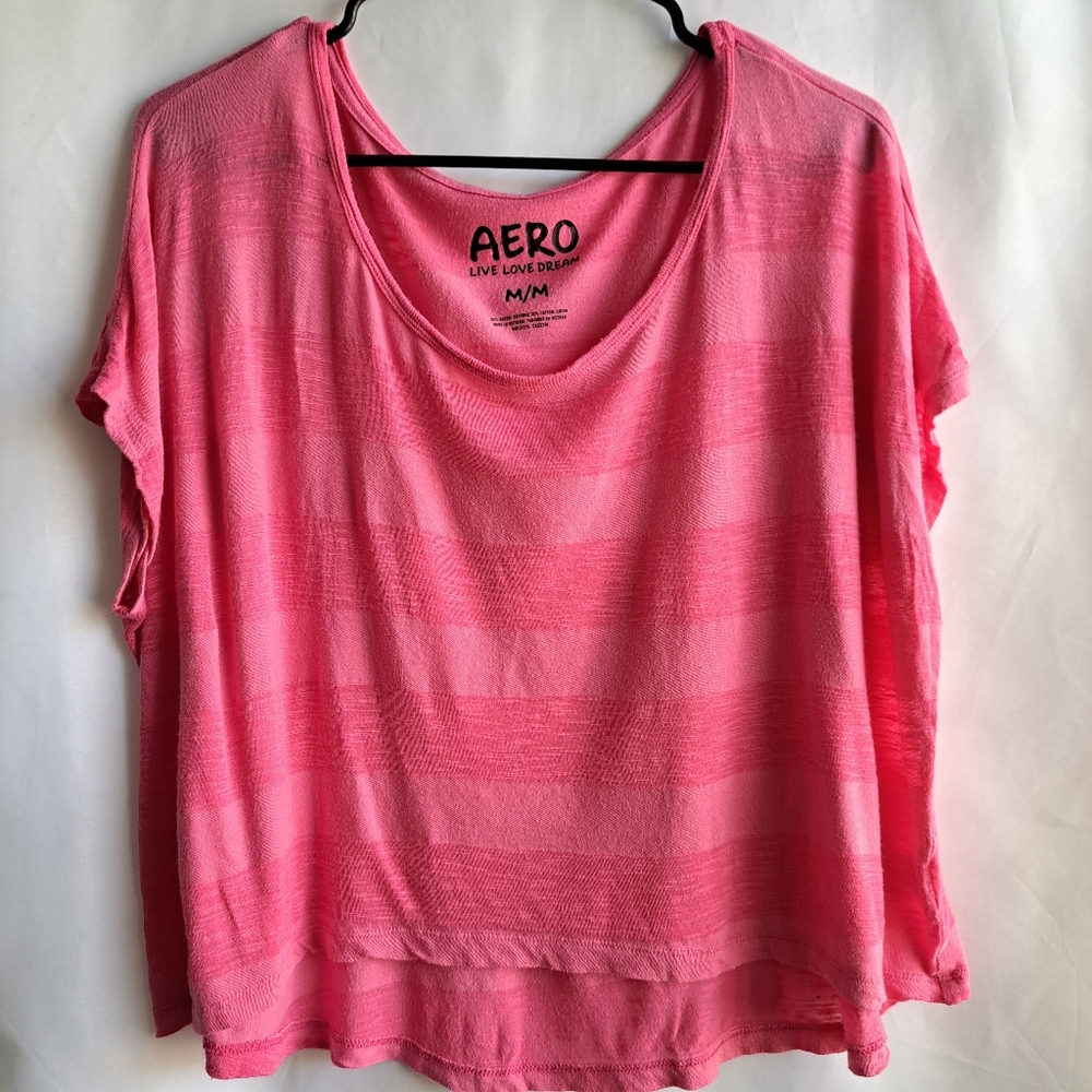 Aeropostle Womens Pink Striped Live Love Dream relaxed fit Size M Cropped top